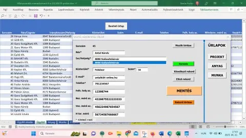 Ügyfél beviteli űrlap
