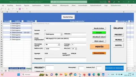Anyag táblázat és beviteli űrlap