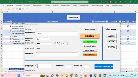 Munka táblázat és beviteli űrlap