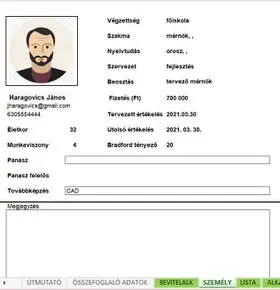 Humán erőforrás menedzsment személyi lap