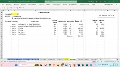 Tételes melléklet ajánlathoz