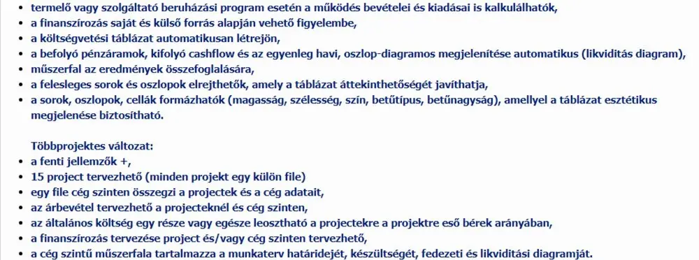 Projekt idő, költség és cash-flow terv jellemzői